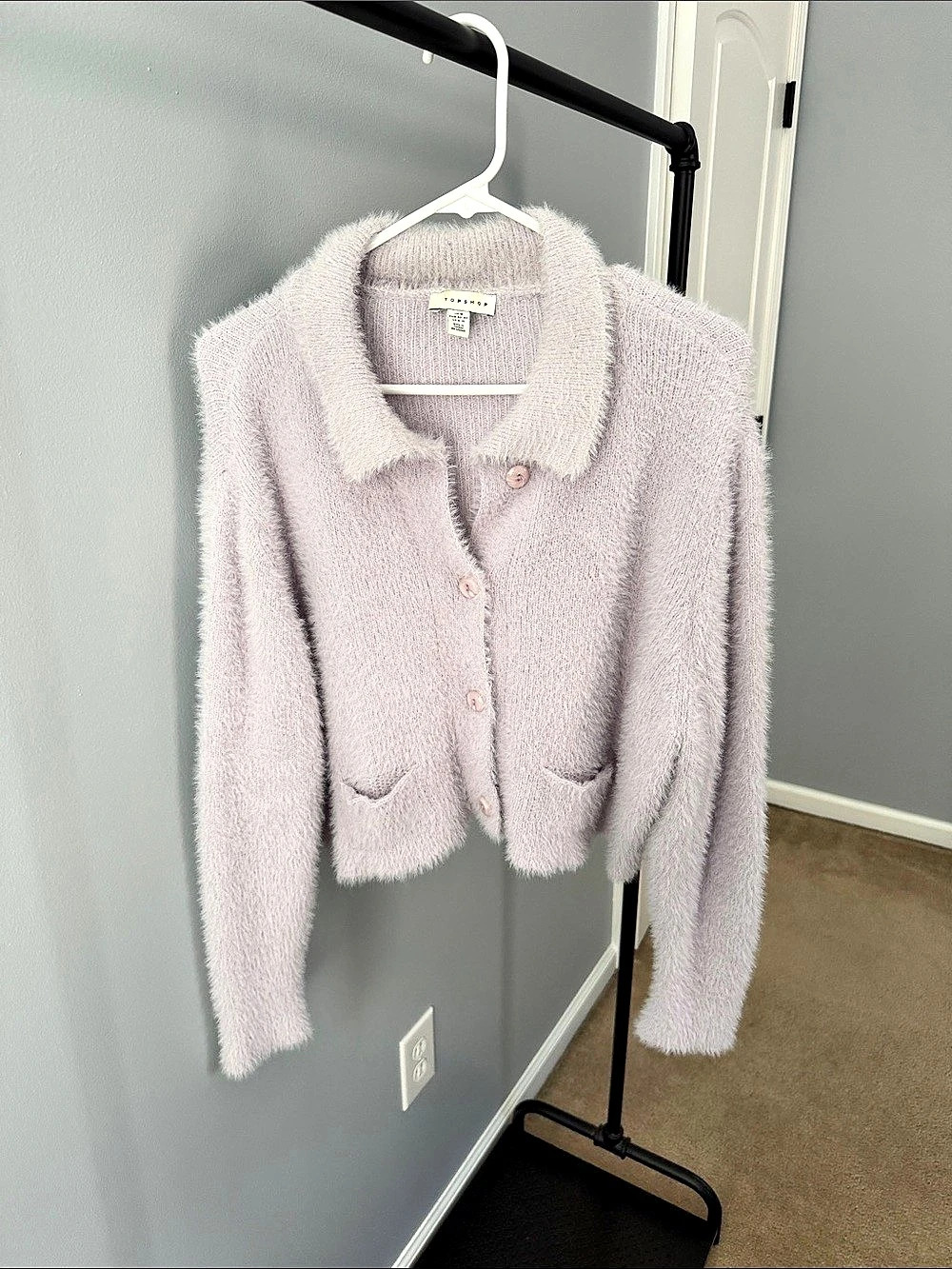 Topshop Lavender Fluffy Knit Button-Down Cardigan